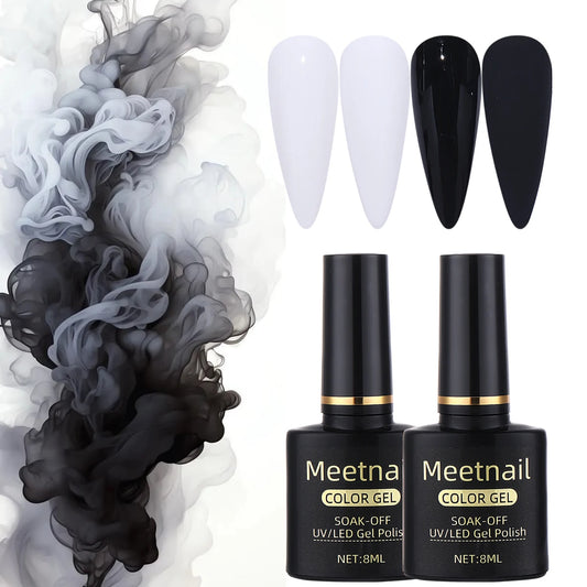 2Pcs Black White Nail Gel Polish Set 8Ml Semi Permanent Soak Off UV LED Varnish Manicure Tools Design DIY Charm Manicure Lacquer