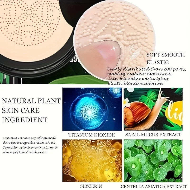 Snail Collagen BB Cream Mushroom Head Air Cushion CC Cream Face Concealer Brightening Moisturizing Foundation Cream Waterproof