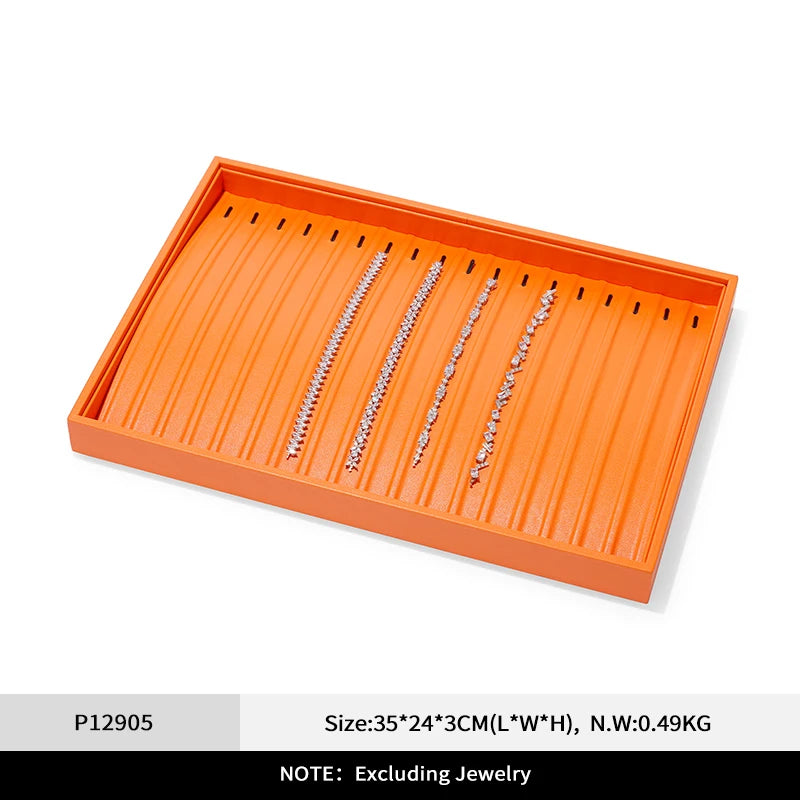 Oirlv New Luxury Orange Leather Stackable Jewelry Tray Jewelry Drawer Organizer Trays Rings Earrings Storage Display Props
