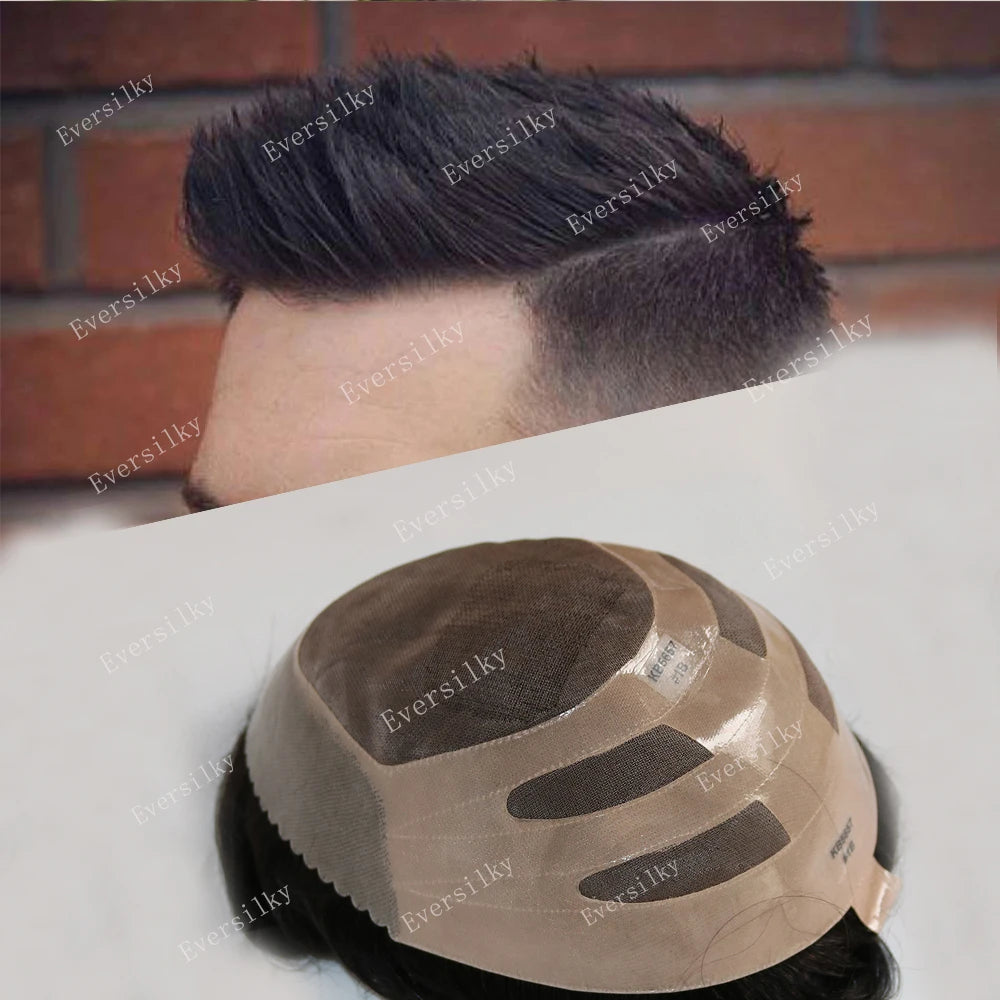 Realistic Men's Toupee Durable NPU Bond Gray Male Human Hair Prosthesis Capillary System Natural Hairline Comfortable Fine Mono