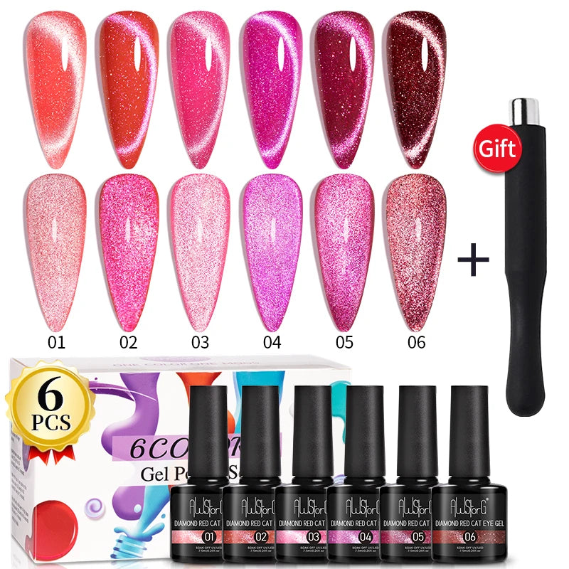 AWStorG 7.5ml Ocean Ripple Cat Eye Gel Kit Shiny Blue Green Glitter Cat Magnetic Gel Nail Polish Soak Off UV Nail Art Varnish