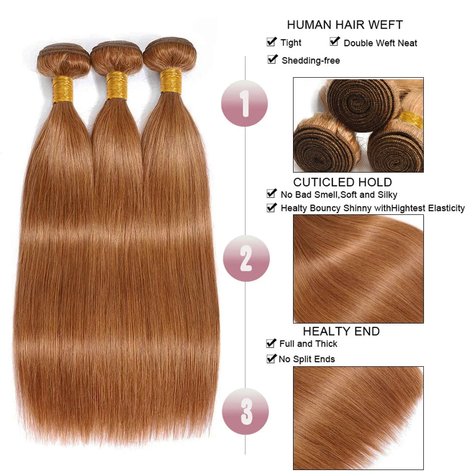 30# Straight Hair Weave Remy Brown 1/2/3 Straight Human Hair Bundles HairUGo Human Hair Extensions Hair Weaving Wholesale Price
