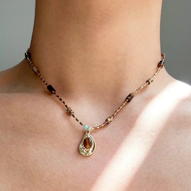 Bohemian Sun Star Zircon Necklace for Women Vintage Leather Necklace Double Layered Pendant Chain Choker Fashion Gem Jewelry