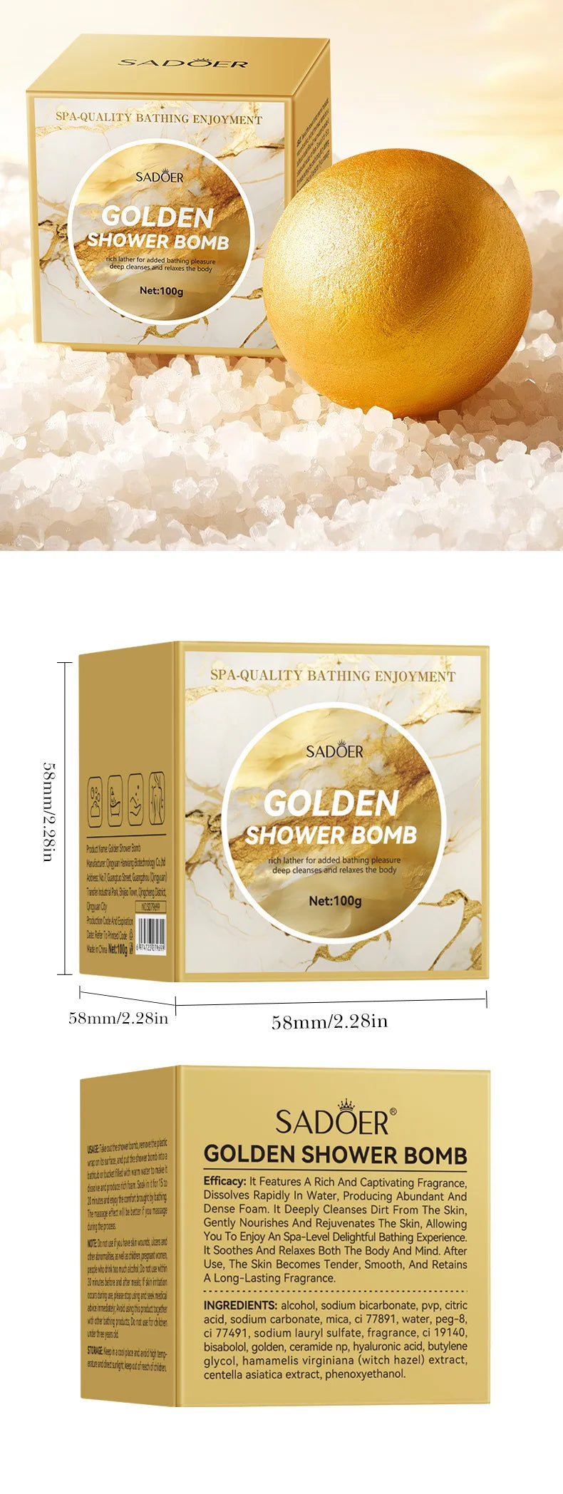 Gold Bath Salt Ball 100g (Sinking Ball) Deep Cleansing Body Bath Salt Ball for Relaxation And Skin Care