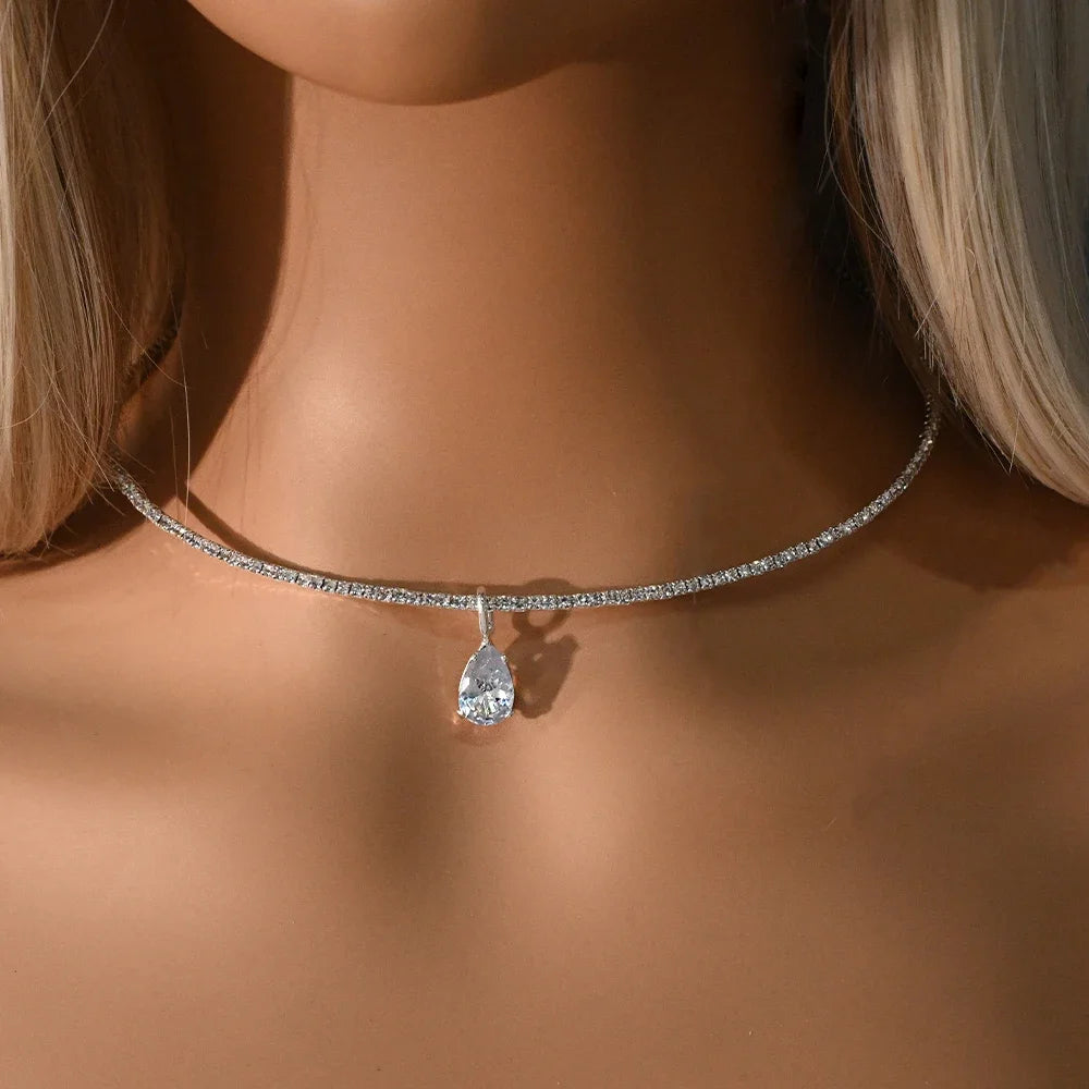 Stonefans Water Drop Pendant Choker Necklace Wedding Luxury Rhinestone Accessories Fashion 2025 Charms Jewelry High Quality Gift