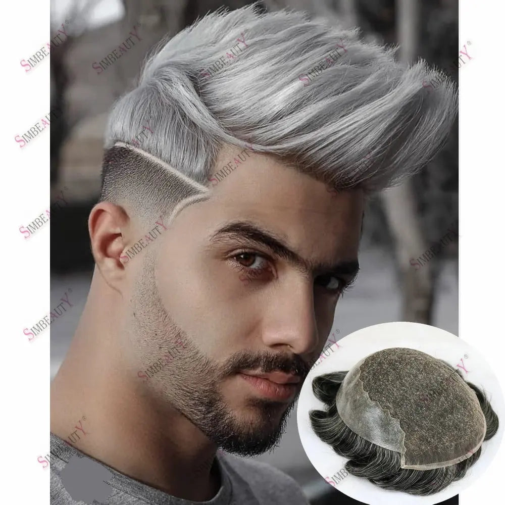 1B20 1B50 Grey Black Hair Breathable Q6 Human Hair Toupee for Men Natural Hairline Bleach Knots Swiss Lace Capillary Prosthesis