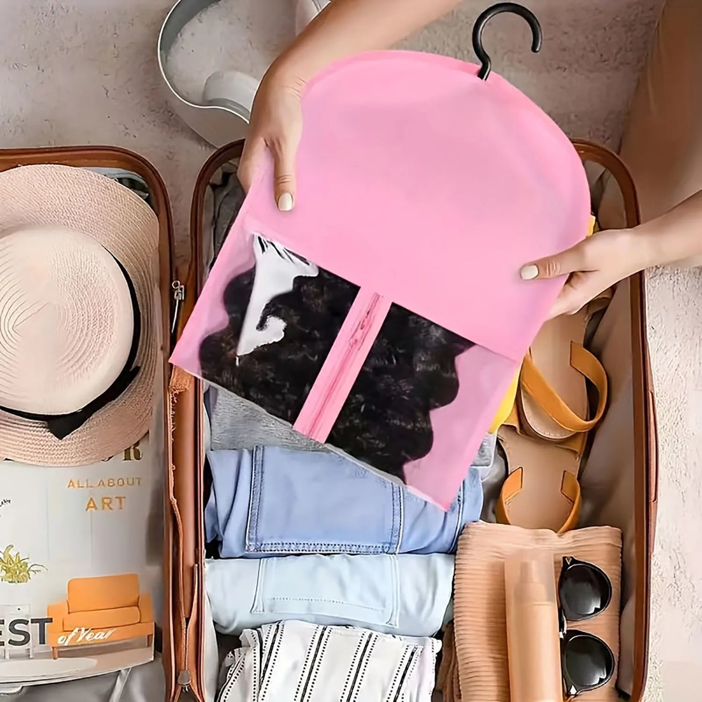 1Set Wig Storage Bag With Hanger Hair Bags With Plastic Hanger For Virgin Hair Black Wig Organizer Hangers For Multiple Wigs New