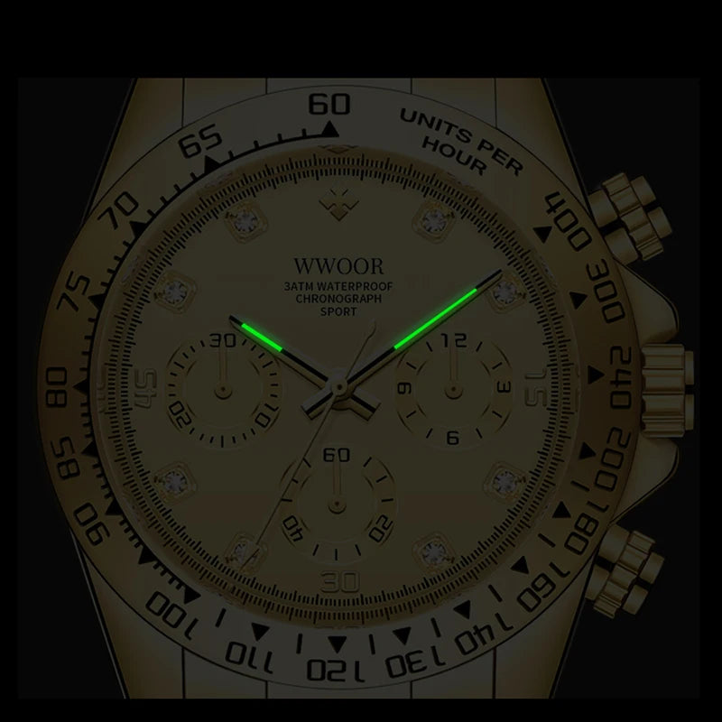 WWOOR 2024 New Mens Watches Top Brand Quartz Japanese Chronograph Stopwatch Waterproof Stainless Wristwatches Relogio Masculino
