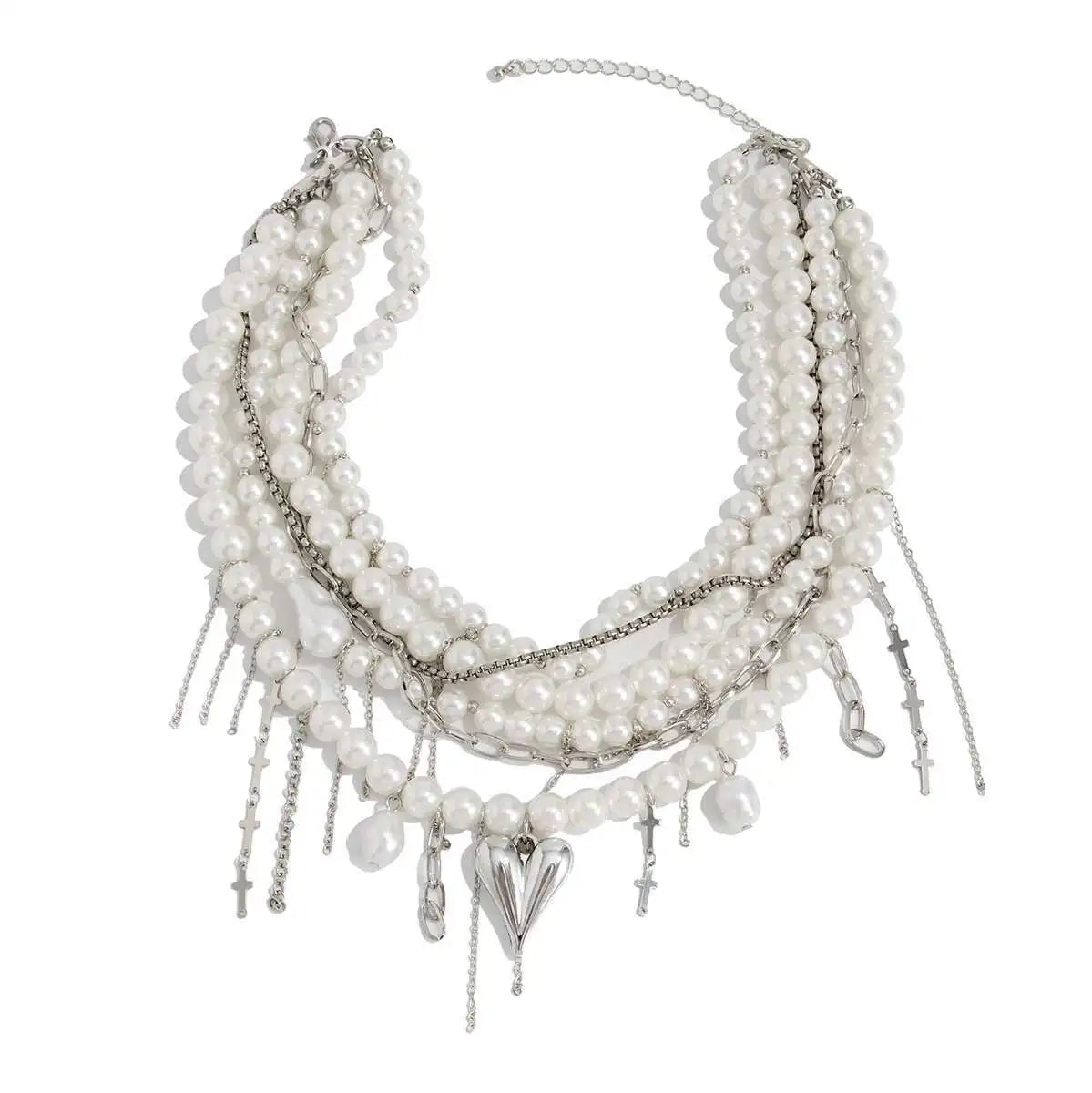 IngeSight.Z Exquisite Luxury Multilayer Imitation Pearl Tassel Choker Necklace Women New Heart Pendant Necklace Wedding Jewelry