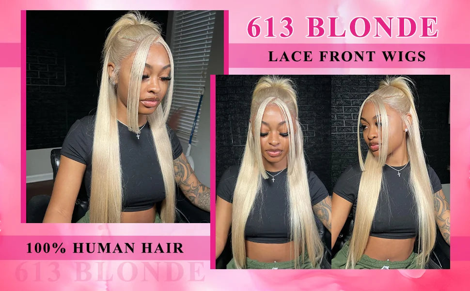 40-50 Inch 613 Blonde Wig - 13x6 HD Lace Front Bone Straight Human Hair