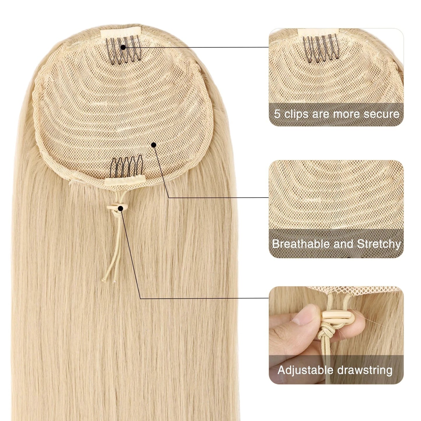 Blonde 613 Straight Drawstring Ponytail Clip In Hair Extensions 12-26Inch 100% Unprocessed Human Hair Extensions 120G For Women