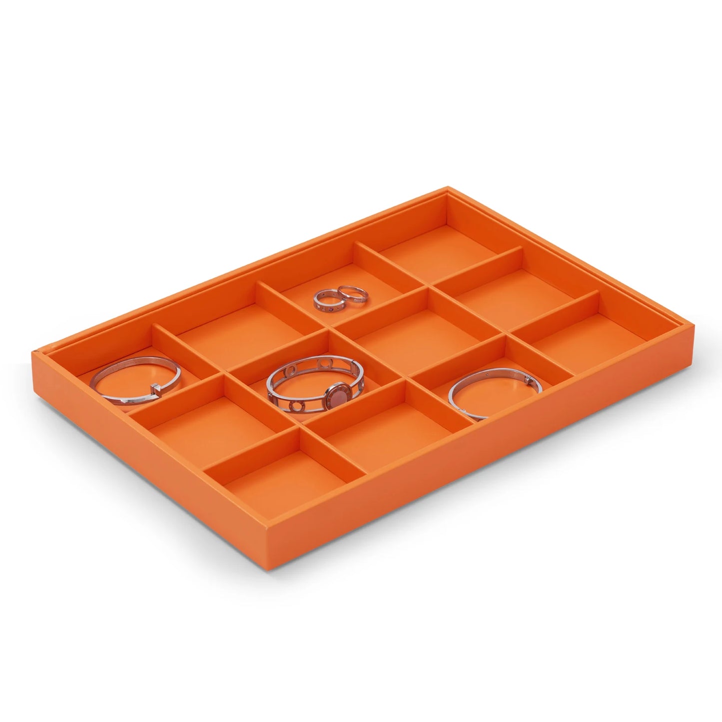 Oirlv New Luxury Orange Leather Stackable Jewelry Tray Jewelry Drawer Organizer Trays Rings Earrings Storage Display Props