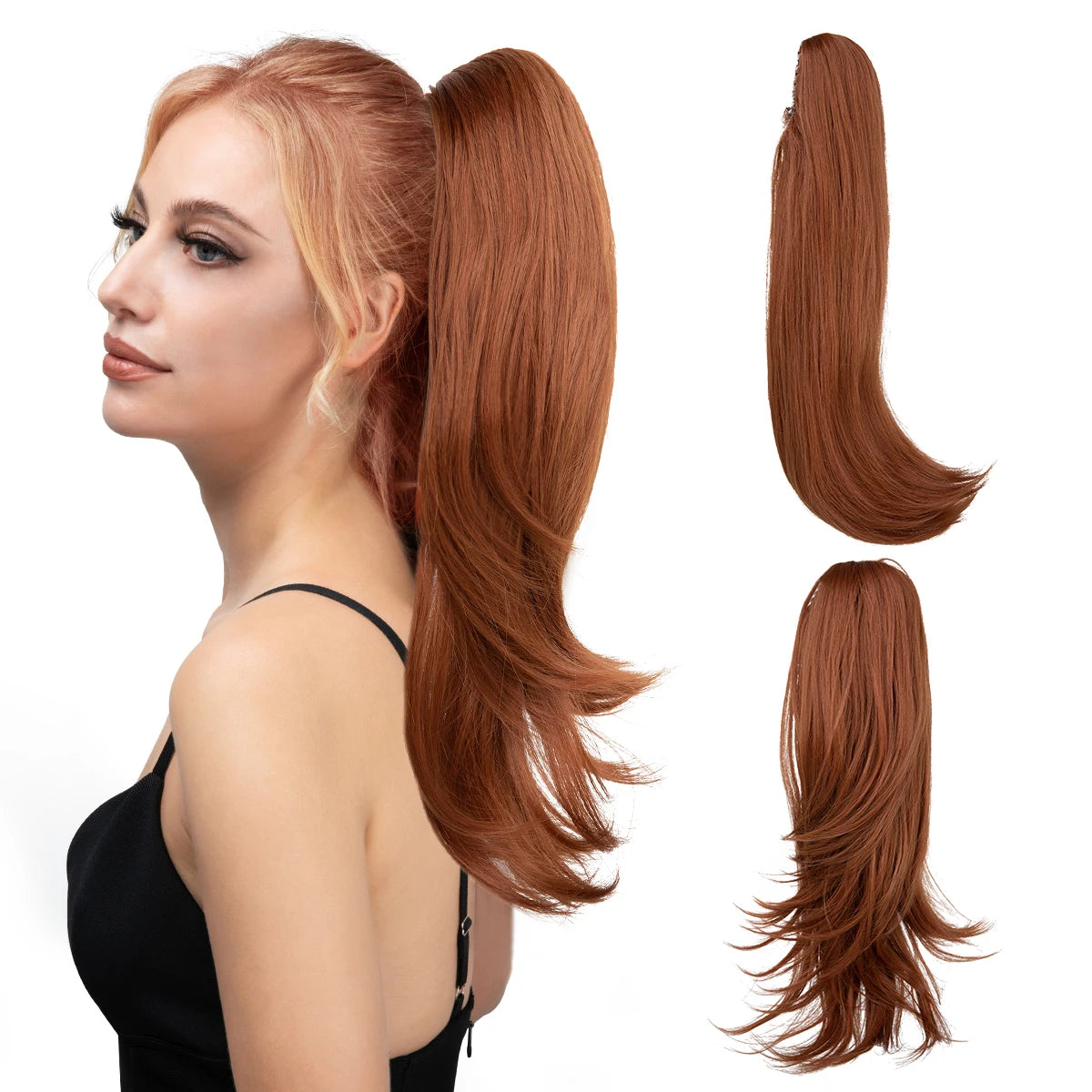 SARLA Claw Clip Ponytail Extension - Long Silky Straight Synthetic Hair