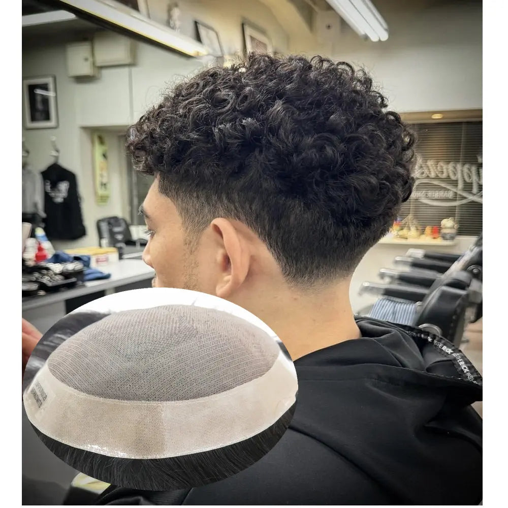 Men Wig Natural Human Hair Toupee 18mm Curly Breathable Mono Male Wig System Prosthesis Male Natural Hairline Black Blond Wig