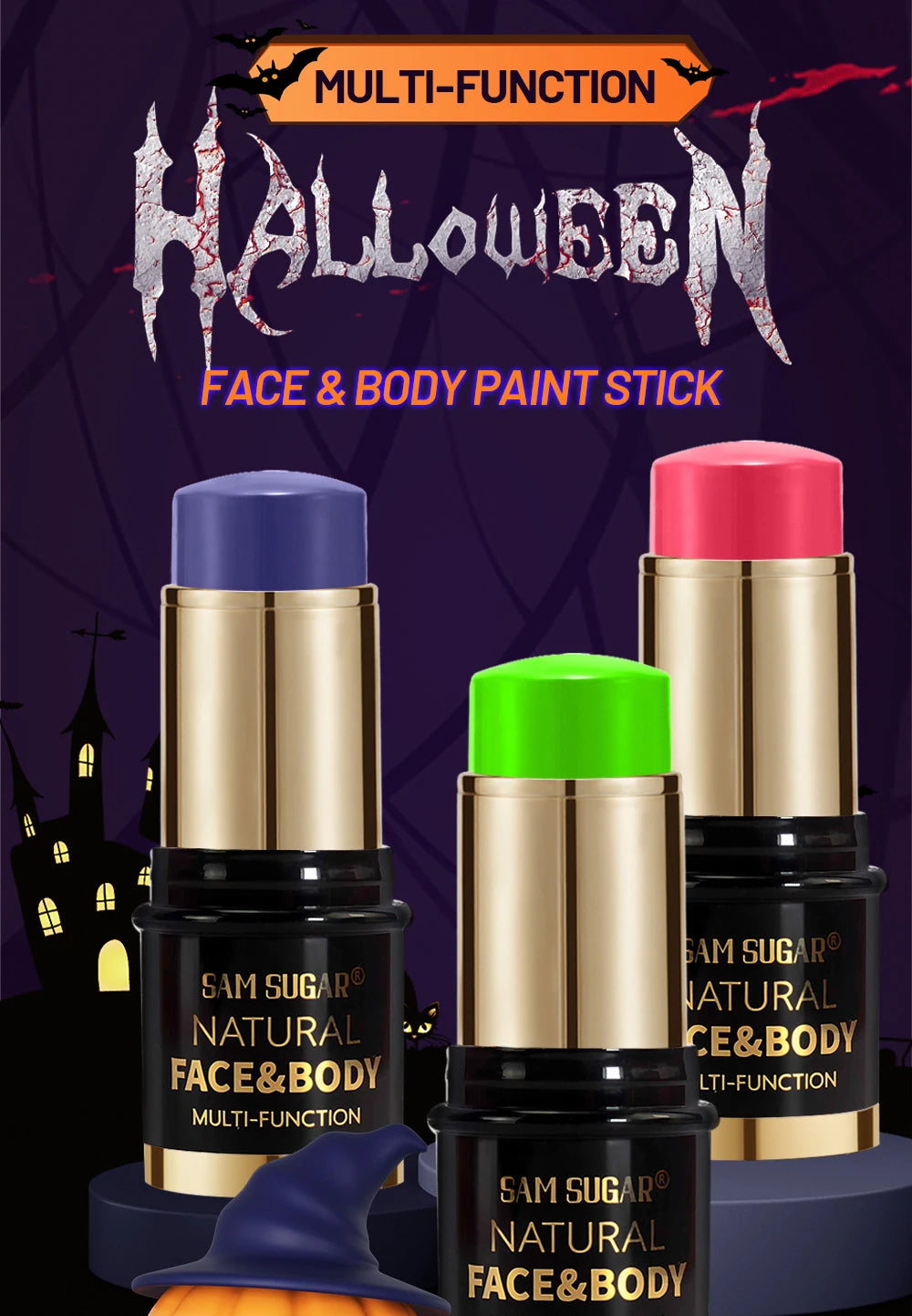 12-Colors Black White Halloween Makeup Waterproof Face & Body Paint Stick Neon Colorful Blue Green Yellow Face Paint Cosmetics