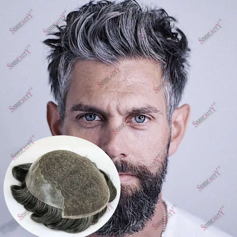 1B20 1B50 Grey Black Hair Breathable Q6 Human Hair Toupee for Men Natural Hairline Bleach Knots Swiss Lace Capillary Prosthesis