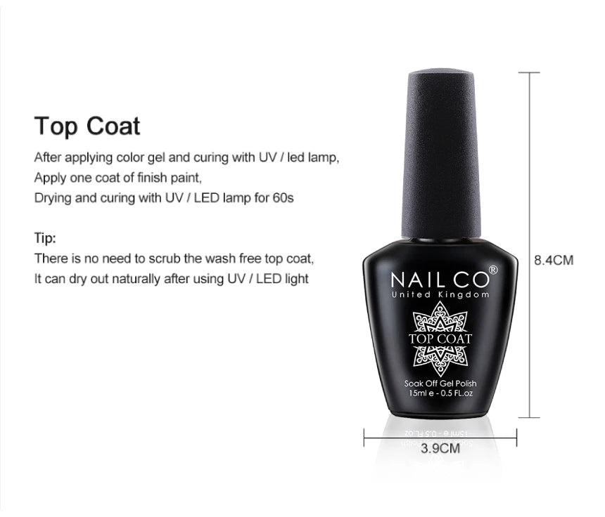 NAILCO 15ML Top coat Base coat Gel nail polish nails art Semi Permanent Lacquer Varnish Hybrid nail supplies for professionals