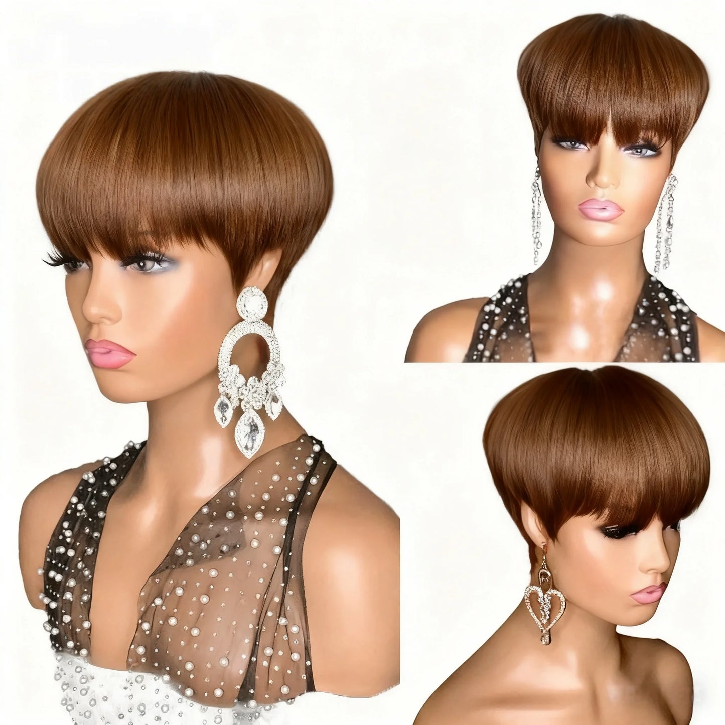 Ombre Pixie Cut Bob Wig with Bangs - Wavy Human Hair