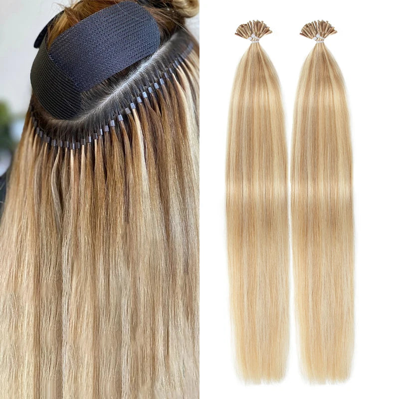 I Tip Keratin Hair Extensions Real Human Hair Pre Bonded Micro Beads Hair Capsules Micro link Capsules Hair 14-22" 30g/1pack