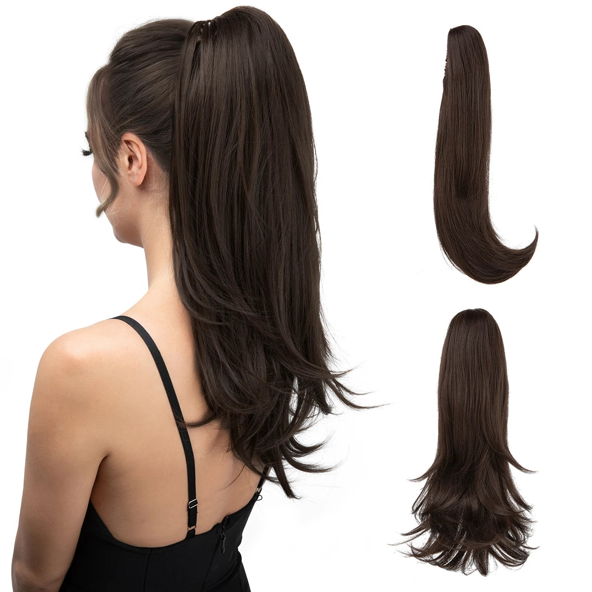 SARLA Claw Clip Ponytail Extension - Long Silky Straight Synthetic Hair