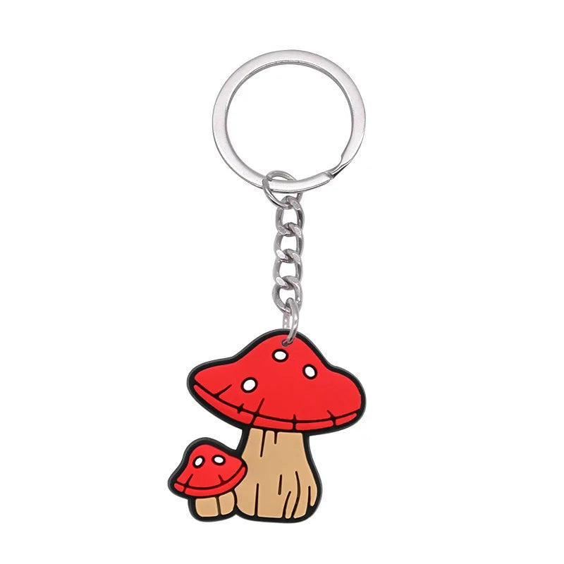 New Arrival 1/21Pcs Various Mushroom Silicone Key Chain Adult Keyring Agaric Car Key Pendant Decorations