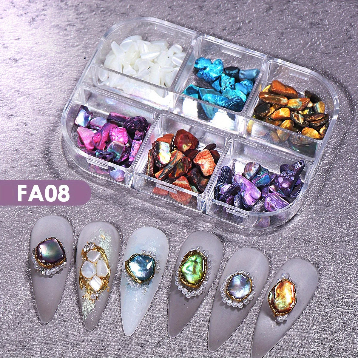 6Grids Natural Abalone Stone Nail Decoration Aurora Shell Pearl Effect Irregular Gemstone Luxury Retro Style Jewelry Accessories