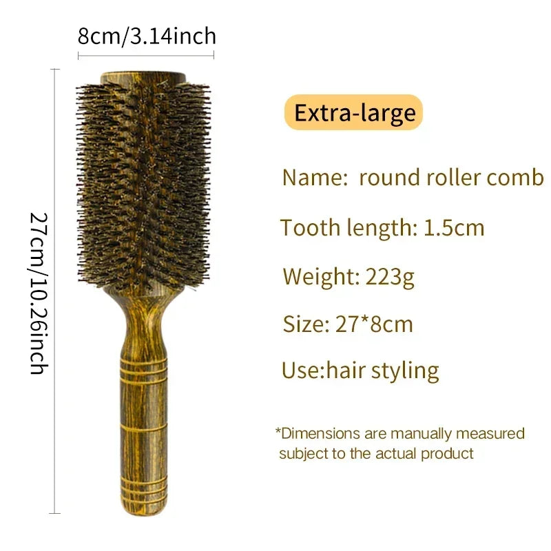 Professional High Quality 63 mm Boar Bristle Hair Wood Round Brush Long Hair Styling Comb Curly And Straight Hairdressing Comb