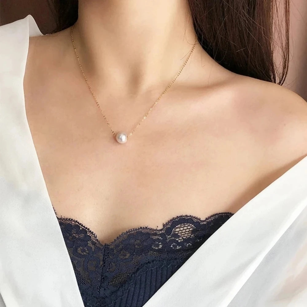 Real 18K Gold Necklace Natural Freshwater Pearl Pendant Pure AU750 Chain Fine Jewelry Gift for Women DC1007