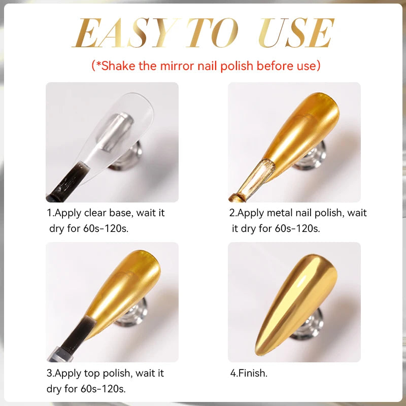 LILYCUTE 7ML Bright Gold Metallic Nail Polish No Need Lamp Quick Dry French Style Glass Bottle Manicure Nail Art Varnish