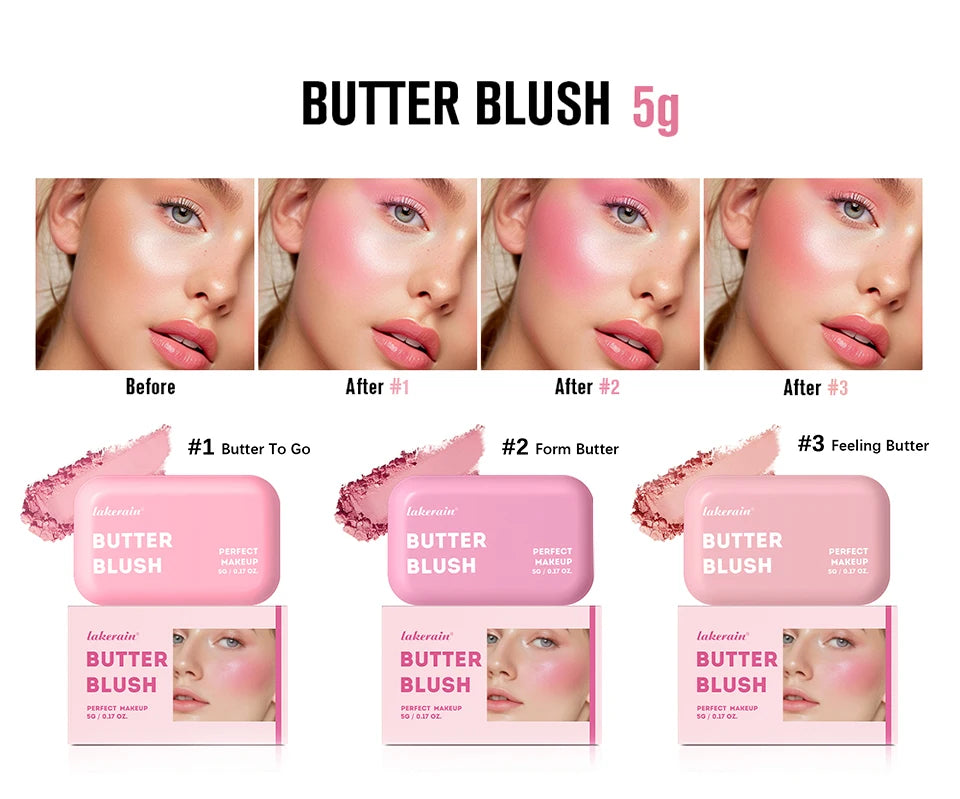 Single Color Butter Blush Matte Natural Cheek Tint Waterproof Face Contouring Cosmetics Blush Powder Face Soft Female Makeup