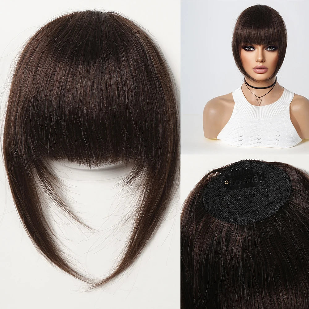 Human Hair Bangs Fringe Hairpieces Blunt Cut Natural Air Bangs Over Head Clip In Hair Extensions Black Brown Remy Hair for Women