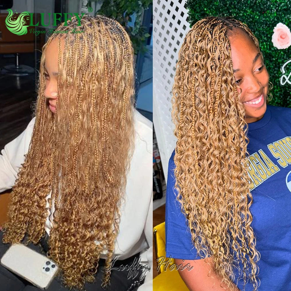 Boho Box Braids Crochet Human Hair Curls #27 Honey Blonde Pre Looped Crochet Braids With Human Hair Deep Curly