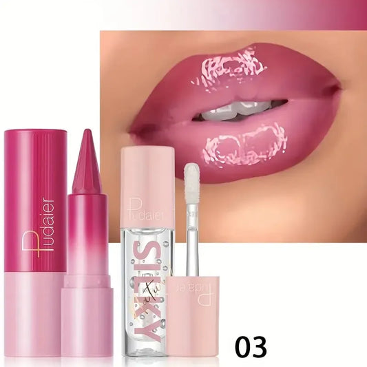 2Pcs long-lasting waterproof pointed lip liner + liquid lipstick, suitable for daily makeup at carnival music festival