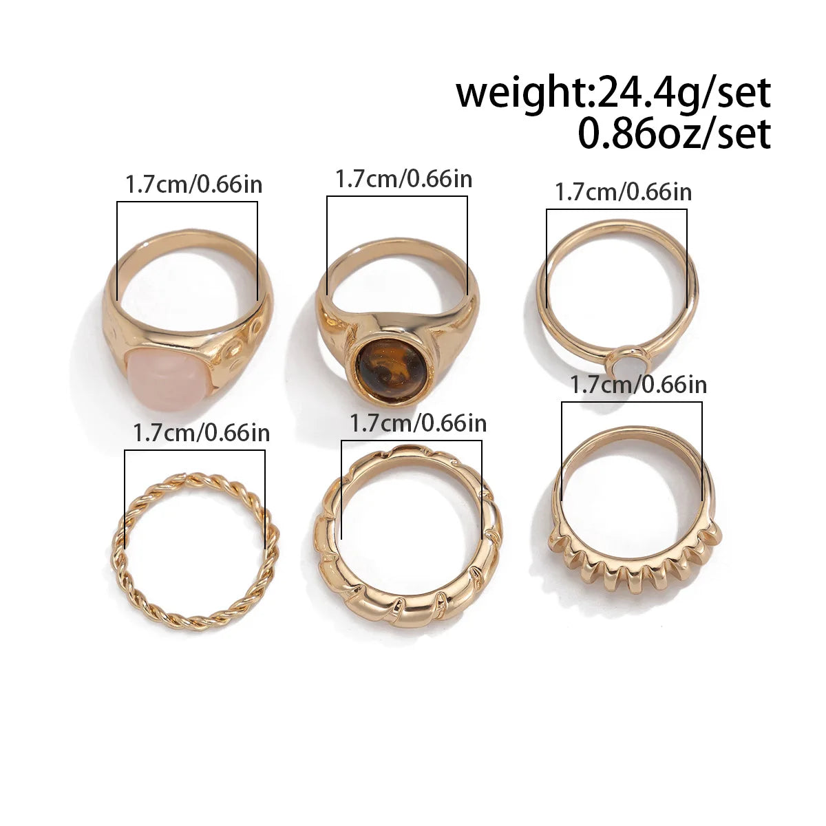 6pcs/set Tide Individuality Retro Geometric Hollowing Inlay Gem Rings SetLiquid State Metal Four-Piece Rings Set Paty Jewelry