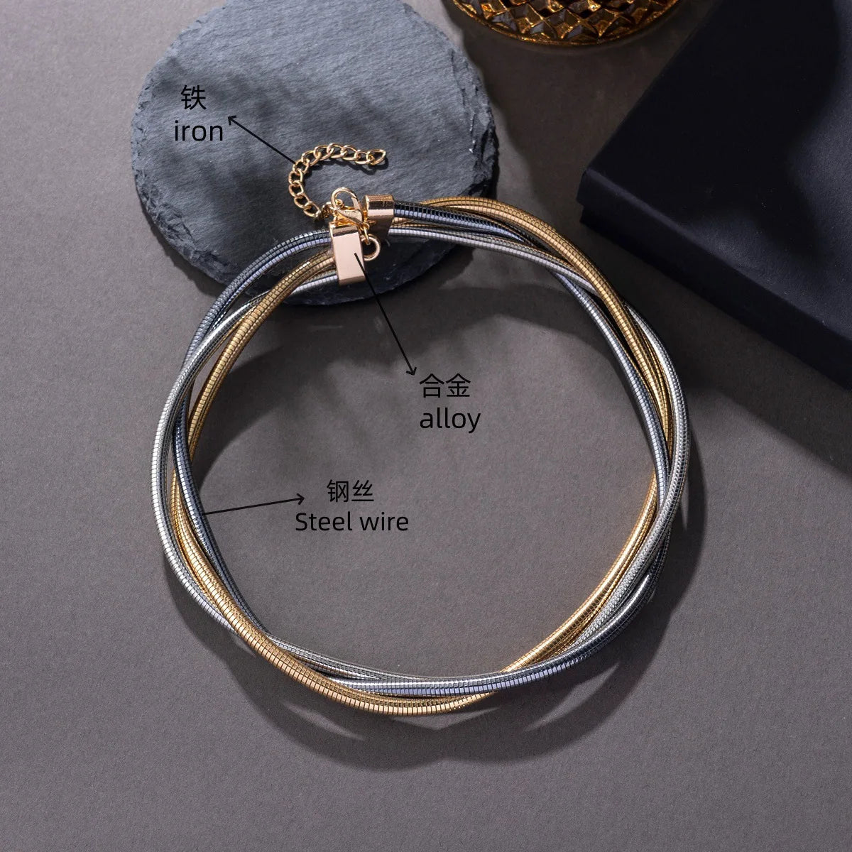 Minar Punk Twisted Three Layers Snake Chain Necklace for Women Man Unisex 18K Gold Silver Mix Color Metal Herringbone Chokers