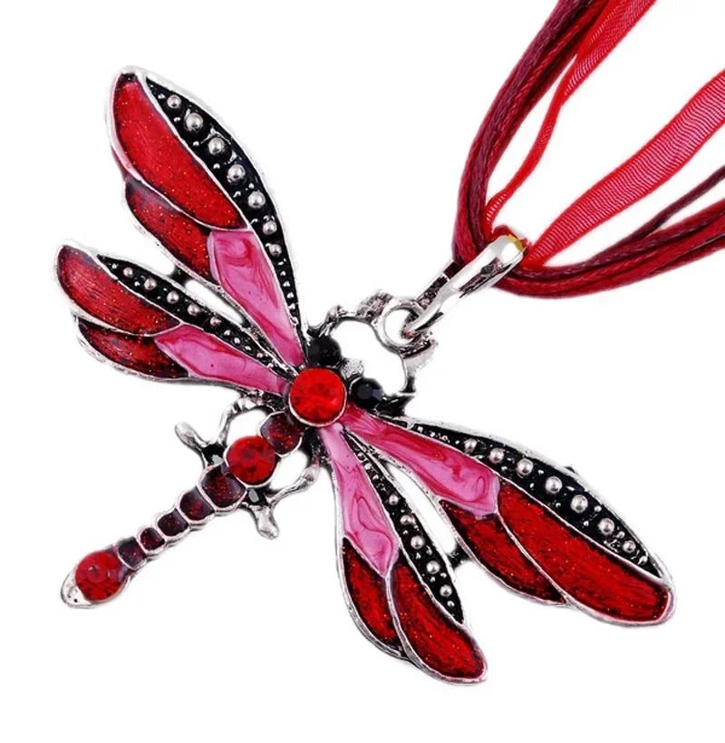 Fashion Crystal Dragonfly Pendant Necklaces for Women Vintage Insect Multi Layers Rope Necklace Jewelry Thanksgiving Gift