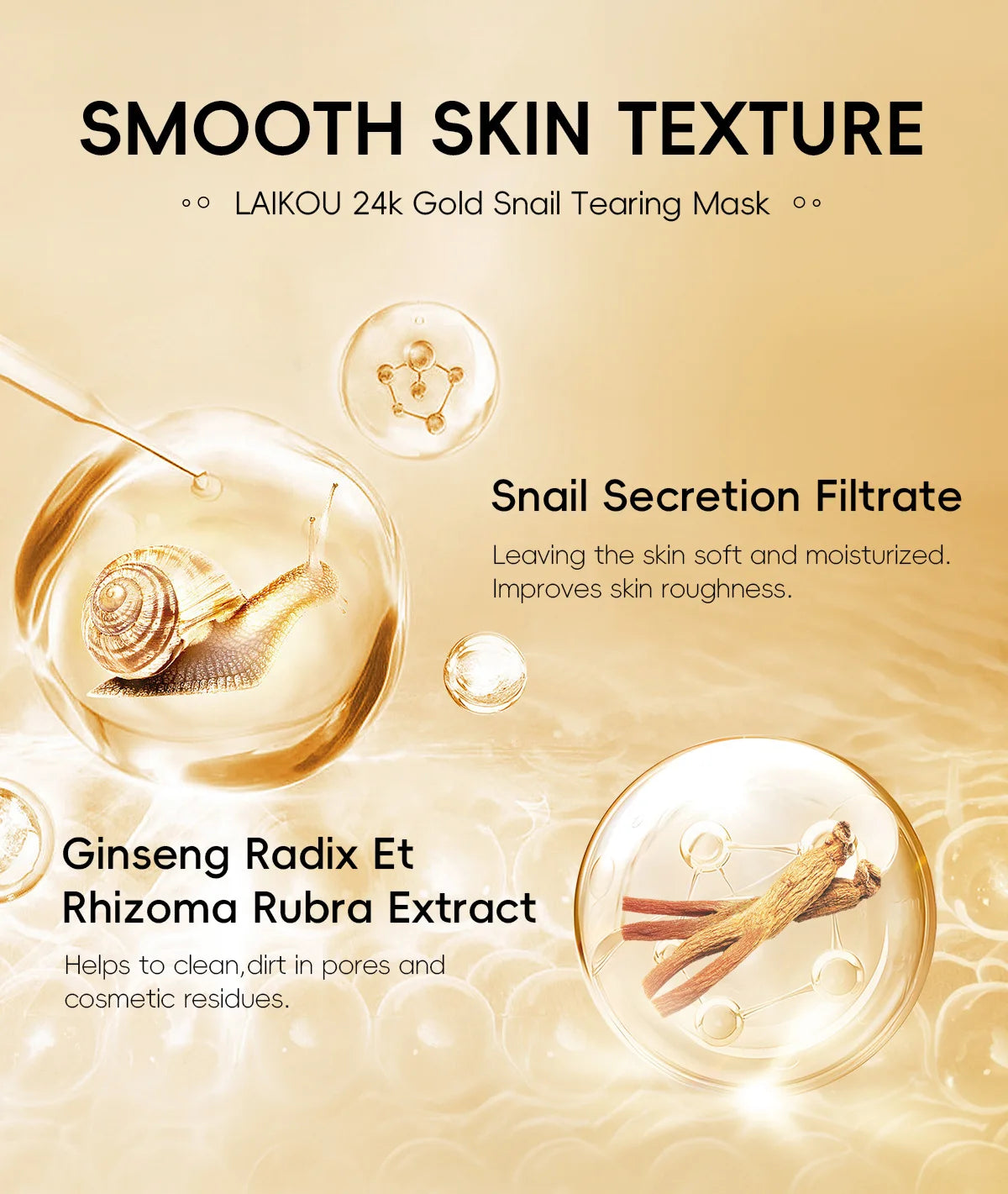 LAIKOU 50/80g 24K Gold Snail Tearing Mask Deep Cleansing Tighten Pores Firming Skin Oil-Control Whitening Moisturizing Skin Care