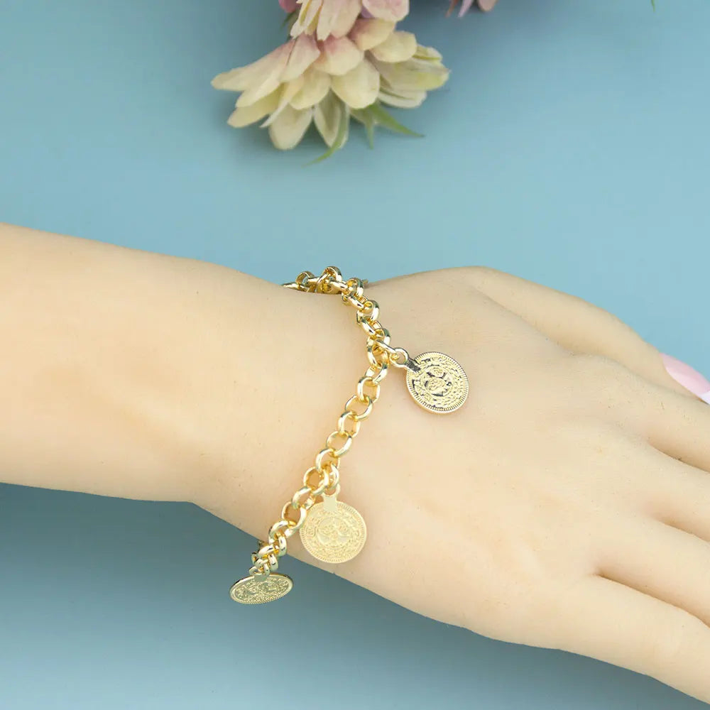 Neovisson Fashion Style Gold Color Coin Bracelet Chain Elegent Bridal Wedding Jewelry Ladies Favorite Gift Accessorie