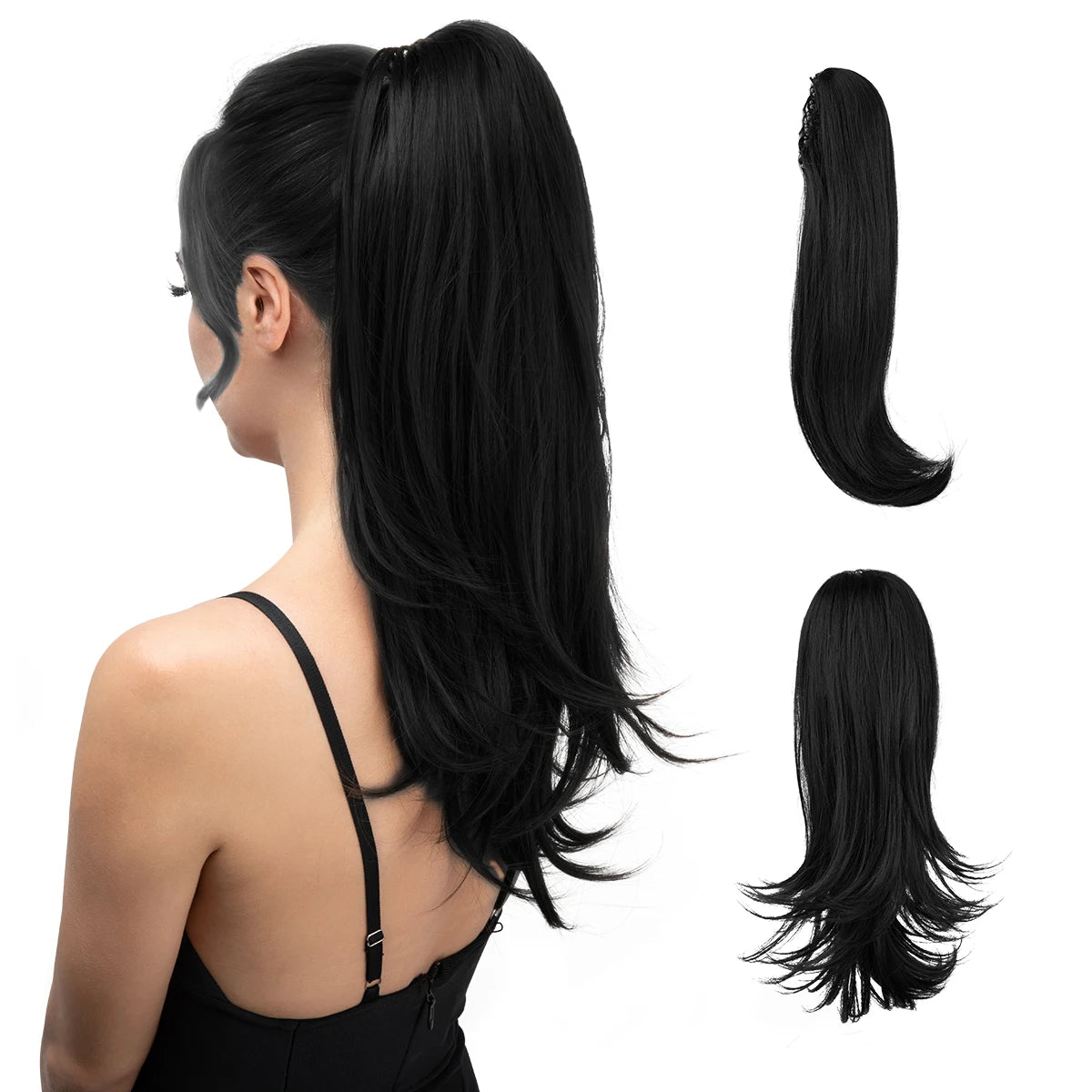 SARLA Claw Clip Ponytail Extension - Long Silky Straight Synthetic Hair