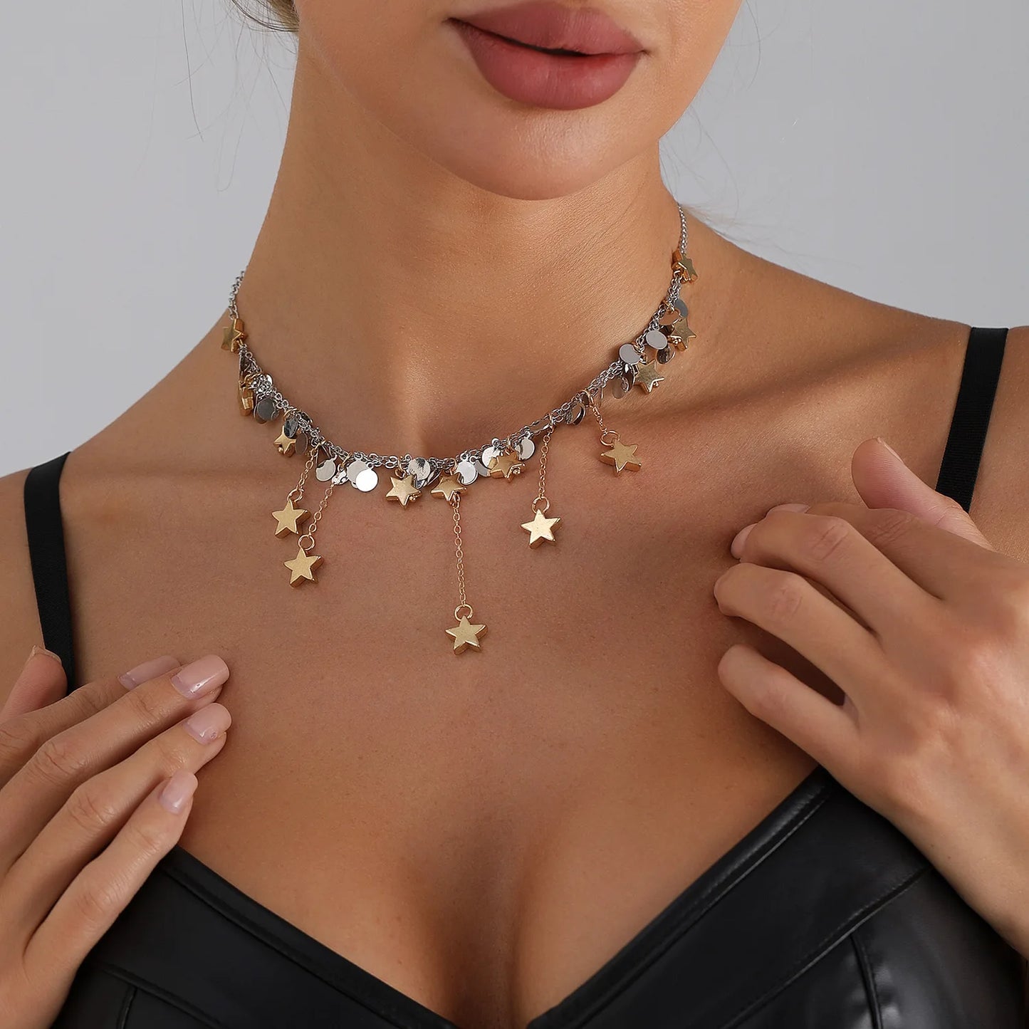 Geometric Multi Star Charm Necklace Women's Luxury Fashion Spicy Girl Style Jewelry Accessories