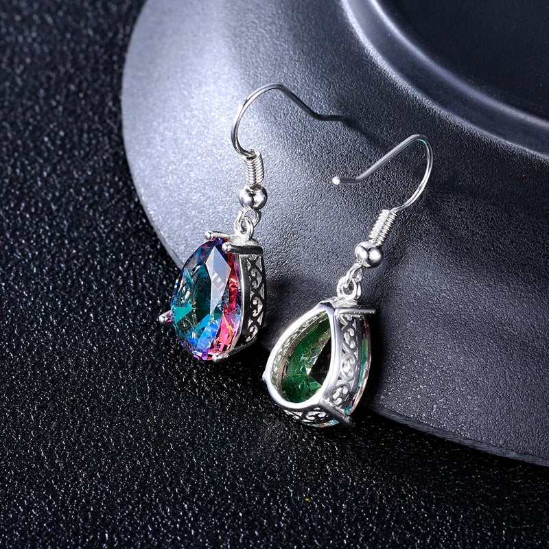 Women Girls Best Silver Colorful Jewelry Gift Genuine 925 Sterling Silver Drop Earrings Fashion Dangle Rhinestones Earrings