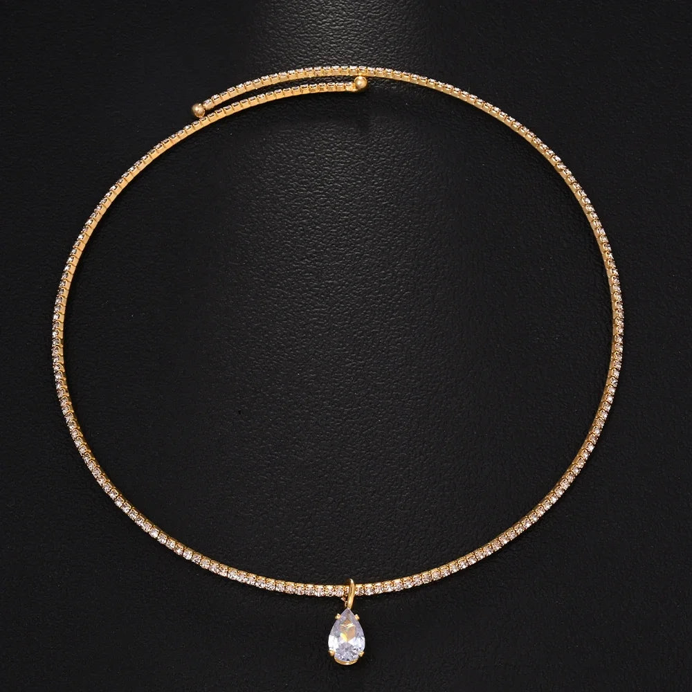 Stonefans Water Drop Pendant Choker Necklace Wedding Luxury Rhinestone Accessories Fashion 2025 Charms Jewelry High Quality Gift