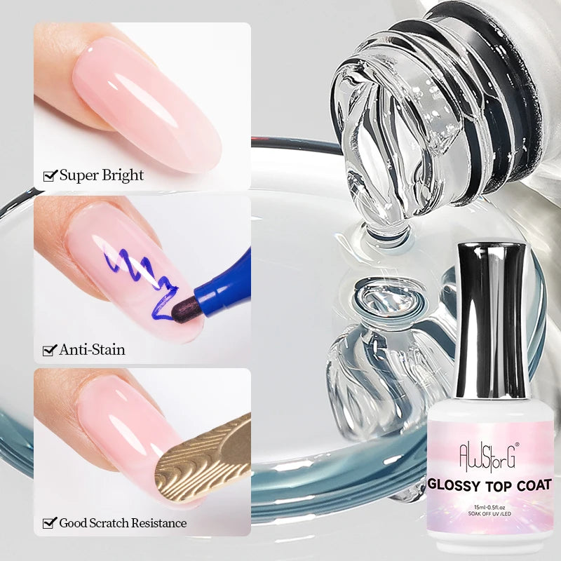 NEW Stain Resistant Gel Top Coat Gel Nail Polish UV Diamond Topcoat No Wipe Sealer Gel Finish Manicure Nail Art Salon Quality