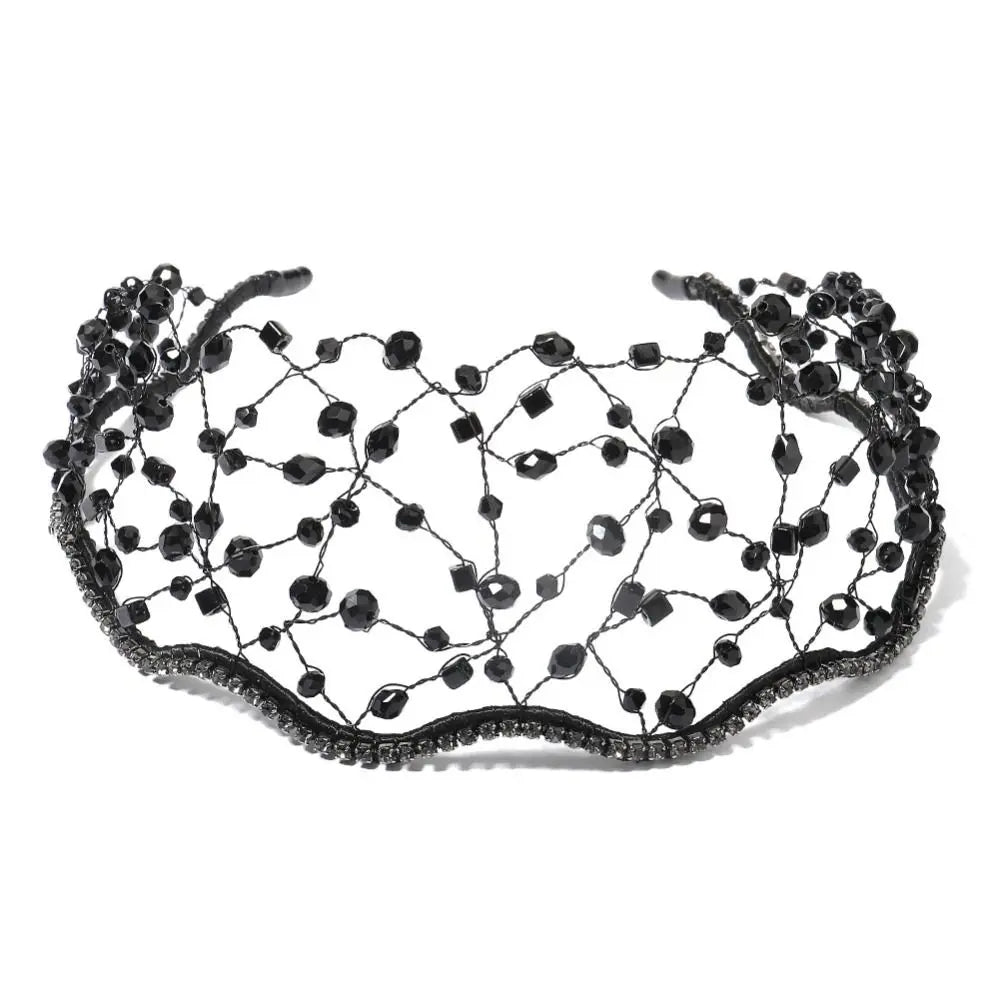 Handmade Crystal Beads Hair Net Crown Wedding Headpieces Hair Jewelry Sparkling Rhinestone Tiara Hair Hoop Elegant Headbands