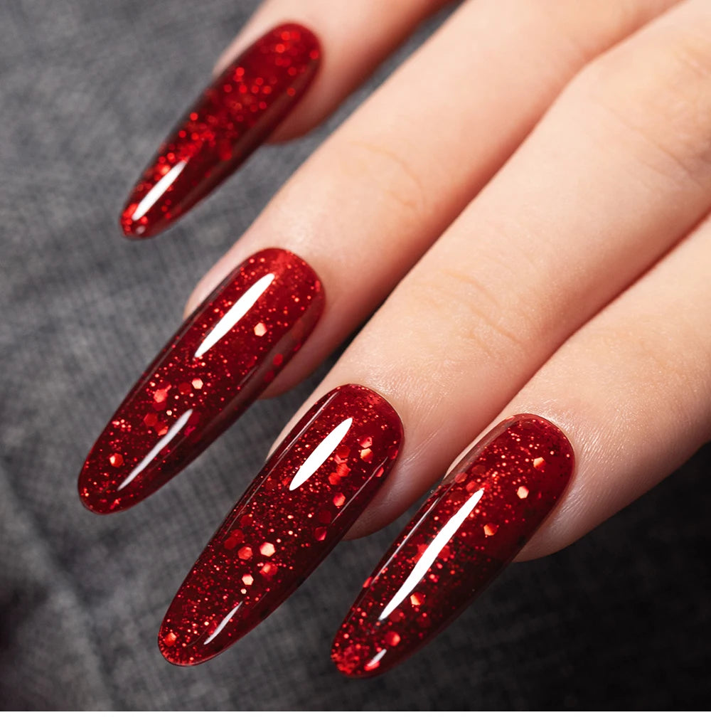 7.5ml Red Glitter Gel Nail Polish Crystal Semi Permanent Soak Off UV Gel Varnish Nail Art Manicure Base Matte Top Coat Vernis