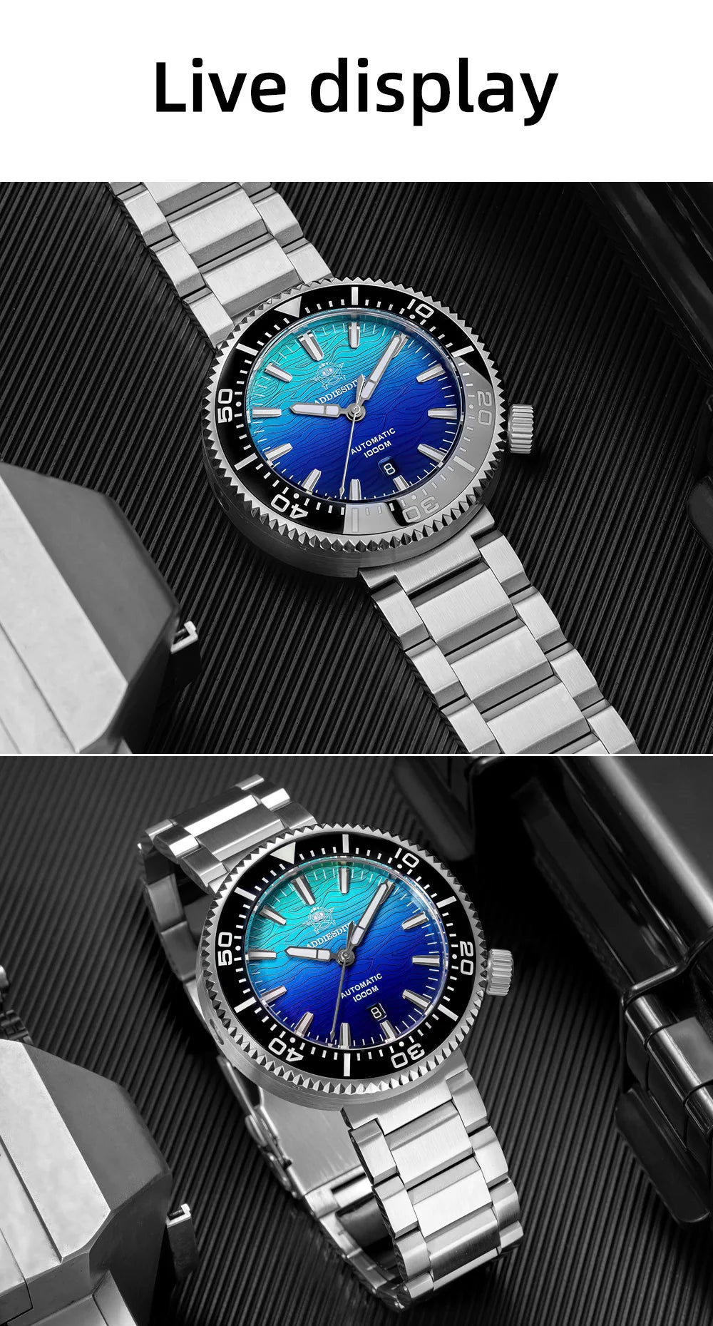 ADDIESDIVE AD2526 Automatic Mechanical Dive Watch Japan 8215 1000M Water Resistant Sapphire Double Dome Ceramic Bezel BGW9