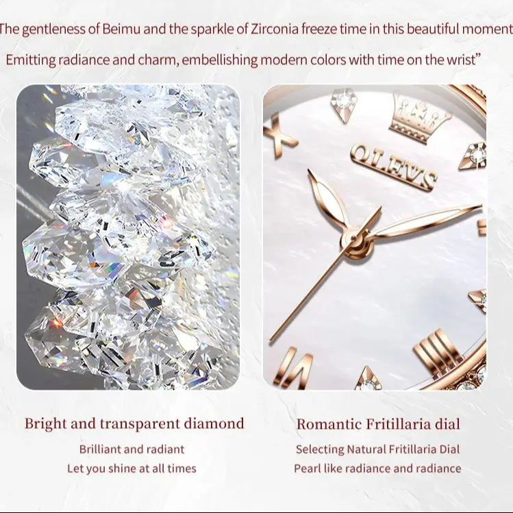 OLEVS 9971 Diamond Fishbone Women  Watch Luxury Brand Quartz Watch Elegant Bracelet Set Gift Box Waterproof HD Dial Women Watch