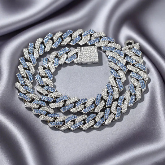 13MM Shiny Cuban Link Chain Necklace Silver Rhinestone Iced Out Punk Jewelry for Women Men Hip Hop Fashion Birthday Gift