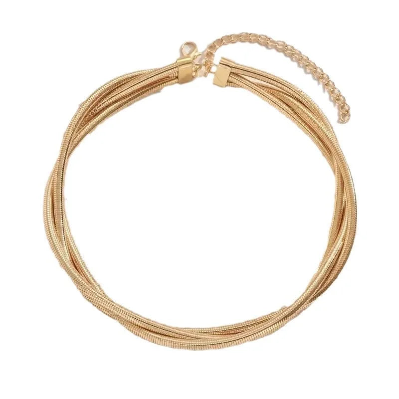 Minar Punk Twisted Three Layers Snake Chain Necklace for Women Man Unisex 18K Gold Silver Mix Color Metal Herringbone Chokers