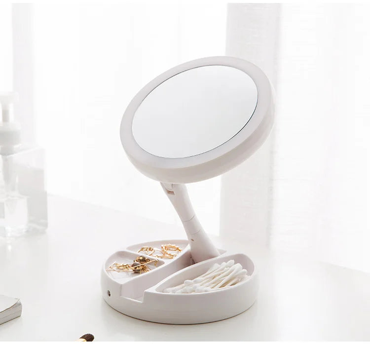Dry Battery/USB Dual Purpose Double-Sided Mirror LED Makeup Mirror Portable Makeup Mirror Makeup Light With 10XMagnification